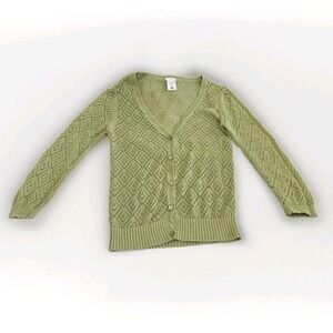 Old Navy Womens Sz Medium Open Knit Button Up 3/4‎ Sleeve Cardigan Sweater Green